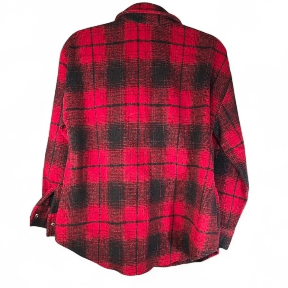 Steve Madden Sophia‎ Shacket Small Red and Black Plaid Snap Front Wool Blend